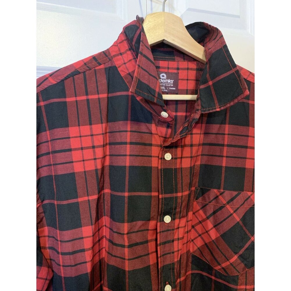 Akademiks‎ Men’s Sz 3XL Plaid Red Button Shirt Pocket